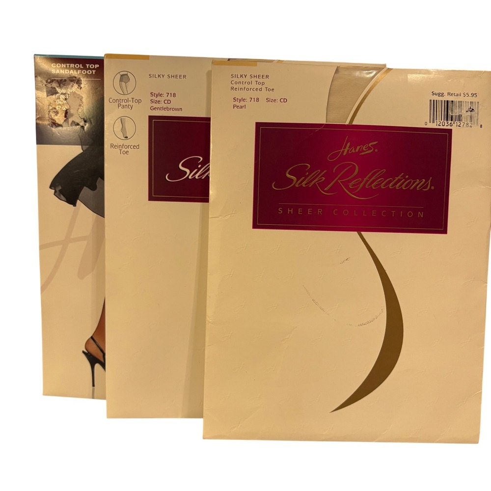 Vtg Hanes Silk Reflections Pantyhose Lot 3 Coquette Office Siren Whimsigoth CD